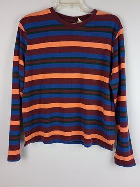 VTG Limited America Womens XL Red Orange Blue Green‎ Striped Long Sleeve Tshirt